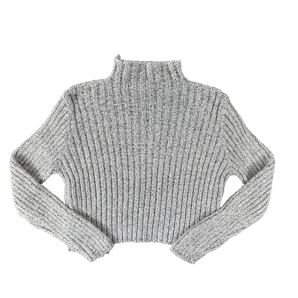 Gap Sweater Womens Small Gray Ribbed‎ Mock Neck Cropped Pullover Winter Knit